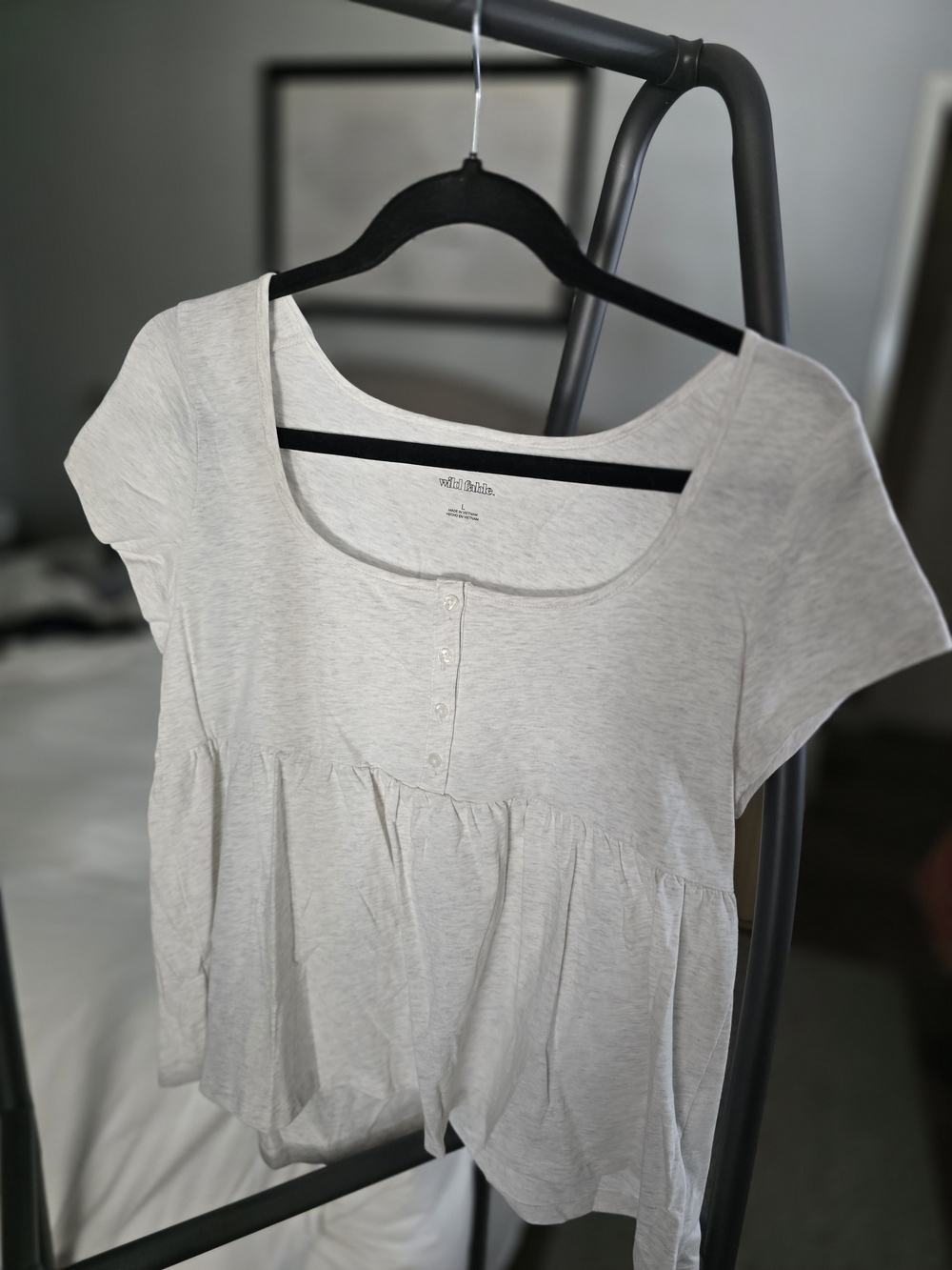 wild fable Heathered Light Gray Scoop-Neck Peplum Top